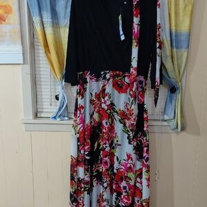 Floral Black and Multicolor Maxi Dress Be Designer With Belt Size 18